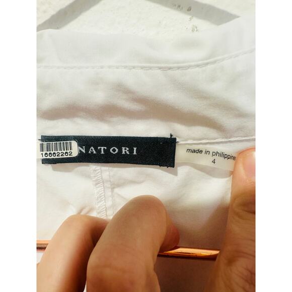 NATORI White Peplum Hem Voluminous Sleeves Techno Polplin Blouse Top Size 4 - Picture 9 of 11